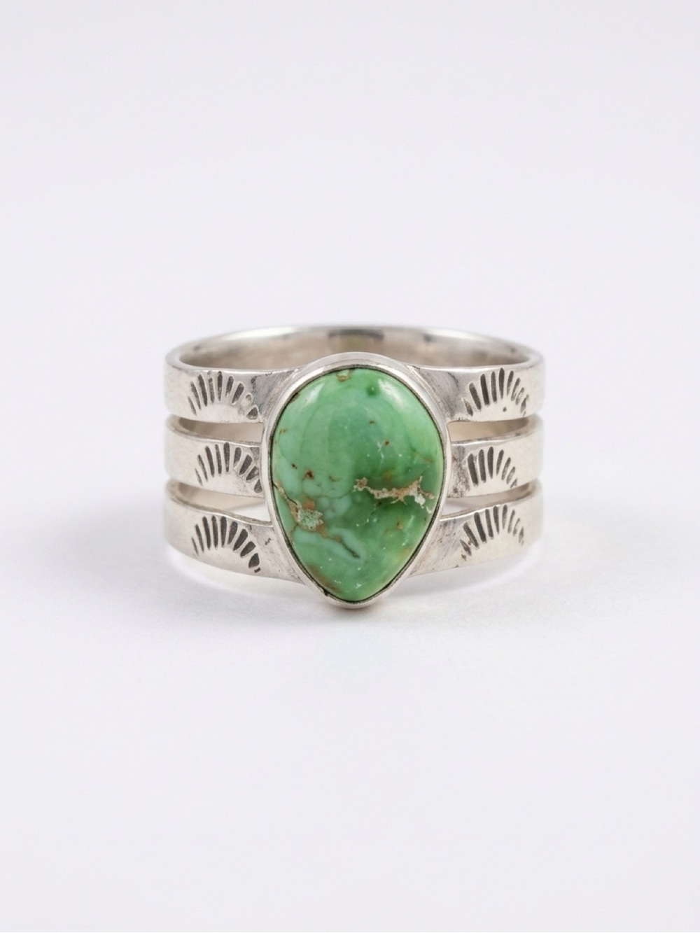 Sterling Silver and Sonoran Gold Turquoise Teardrop Statement Ring - Green